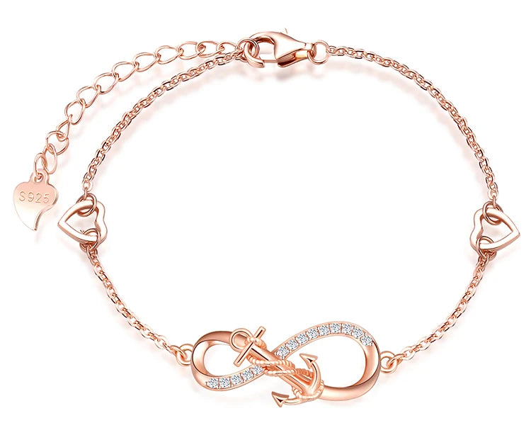 Drop Shipping 925 Sterling Silver Anchor Infinity Heart Charm Silver Bracelet for Women New Arrival