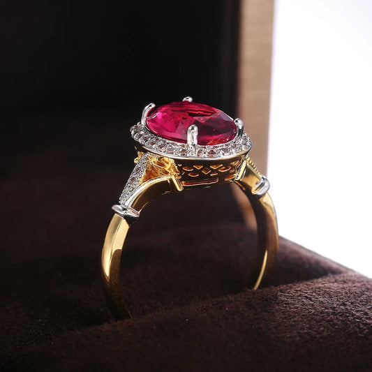 Zenat Huitan Big Oval Rose Red CZ Ring