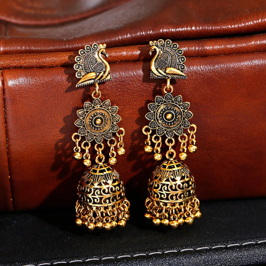 Zenat Retro Peacock Afghan Jhumka Tassel Earrings