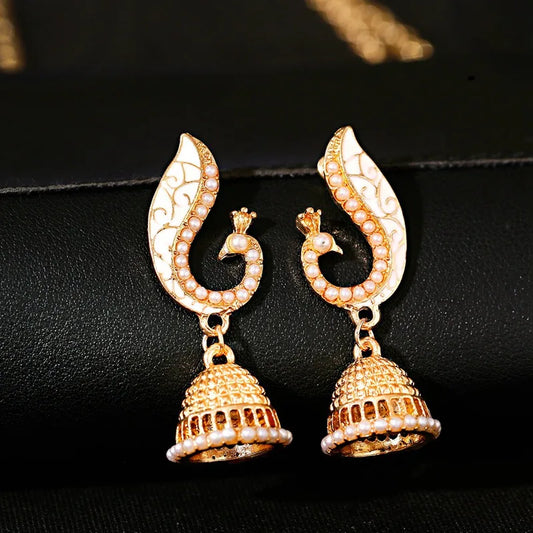 Zenat Ethnic Peacock Pearl Tassel Jhumka Earrings