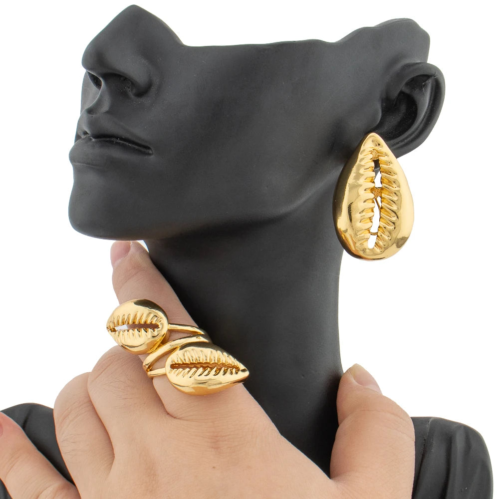 Zenat 18K Gold Earrings & Ring Set – African Design