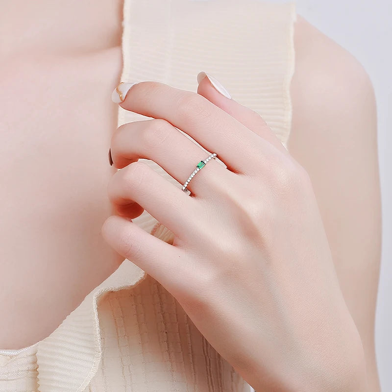 2022 NEW Classic Rectangular Emerald Ring For Women Single Row Of Diamonds Genuine Sterling Silver Valentine's Day Gift Jewelry