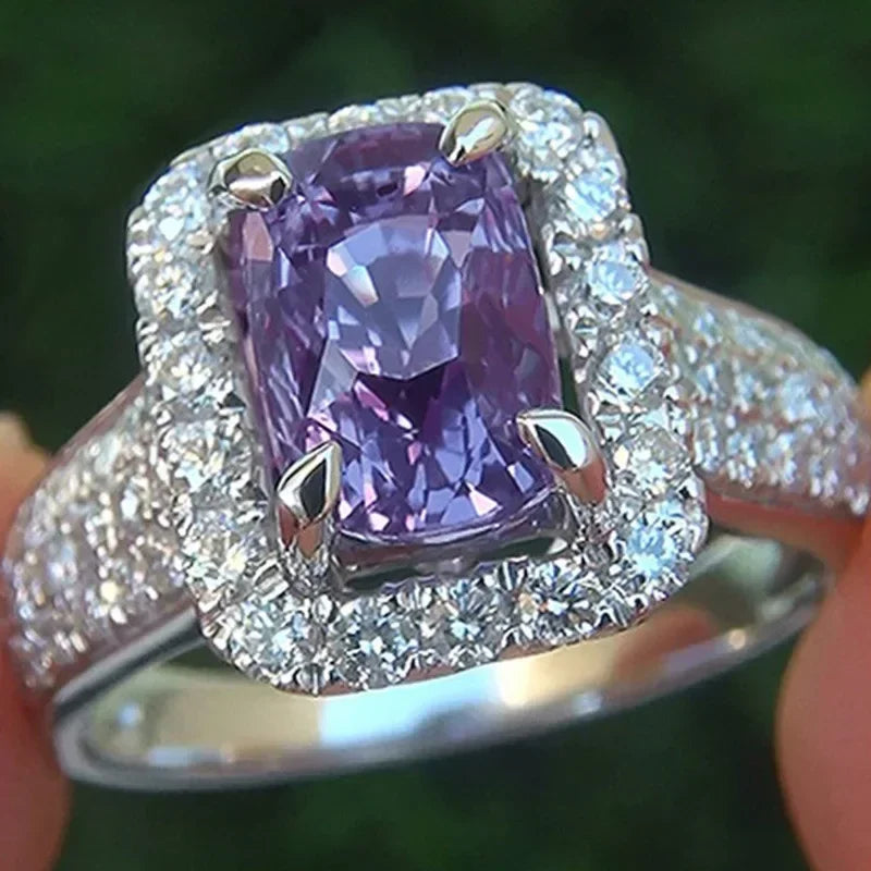 Zenat Purple Cubic Zirconia Square Crystal Ring