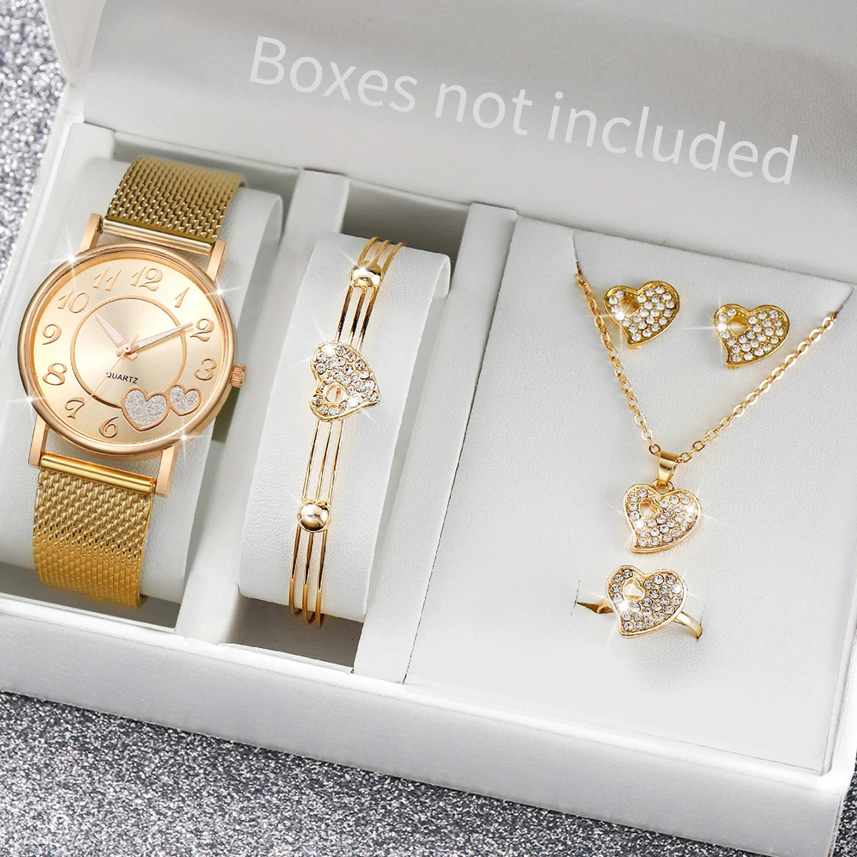 Zenat Heart Band Watch Golden Quartz Butterfly Set