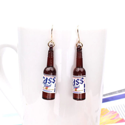 Zenat Brown Beer Bottle Pendant Drop Earrings for Women