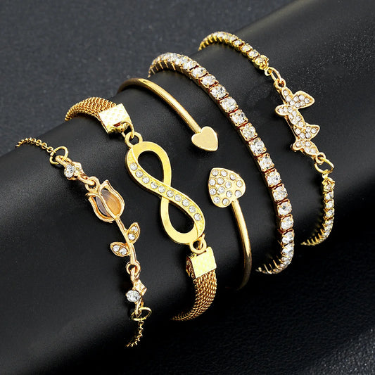 5pcs Exquisite Gold Color Butterfly Bracelet Set