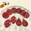 Zenat 5 Pairs Red Wood Hollow Earrings – Trendy