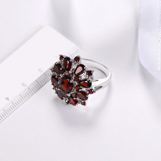 Zenat Inlaid Red Zircon Flower Ring