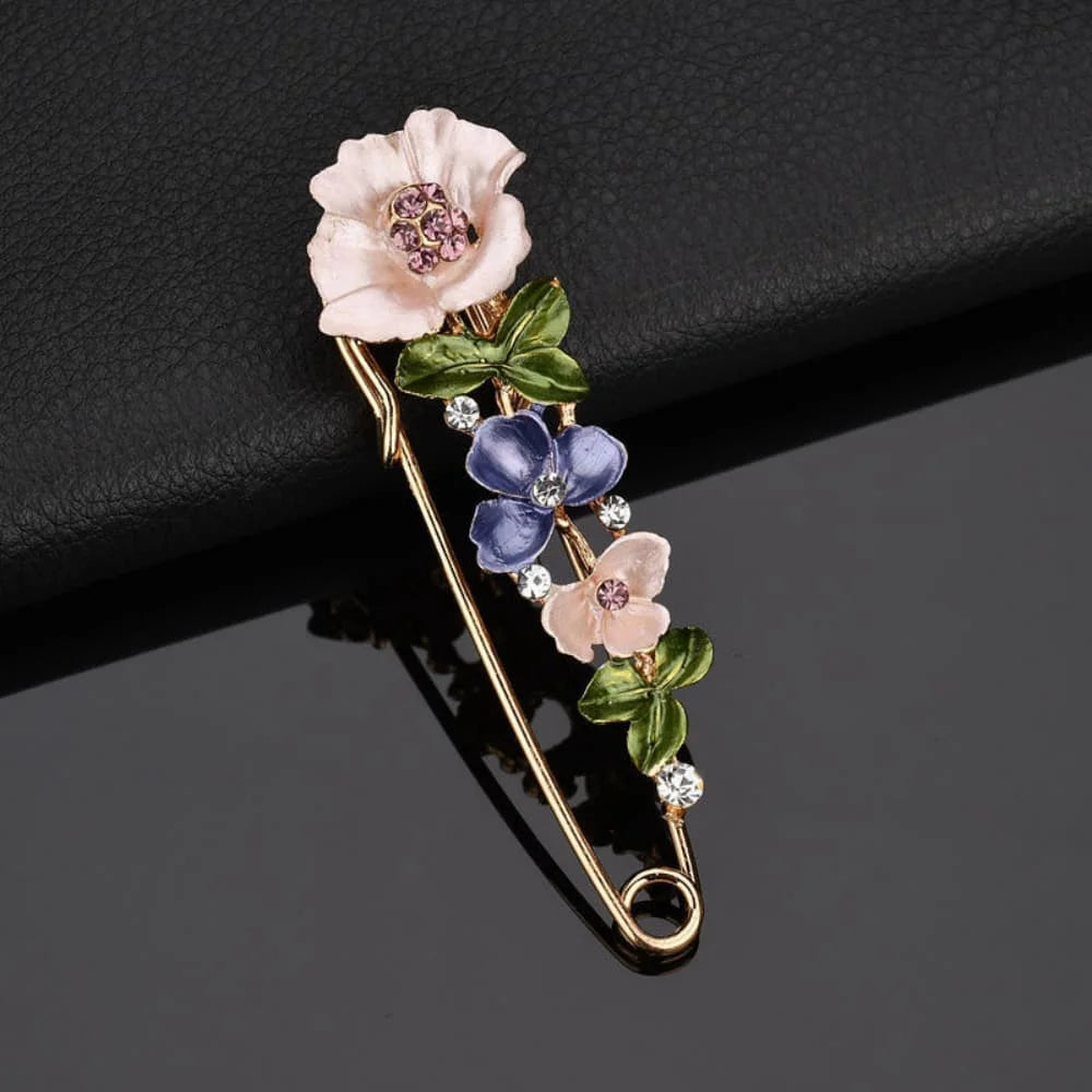 Zenat Rhinestone Flower & Leaf Lapel Pin Brooches