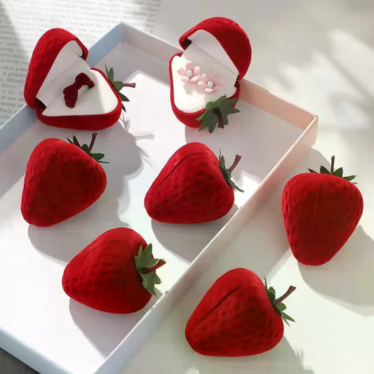 Strawberry Box Cute Jewelry Boxes Ring Flocking Storage Box
