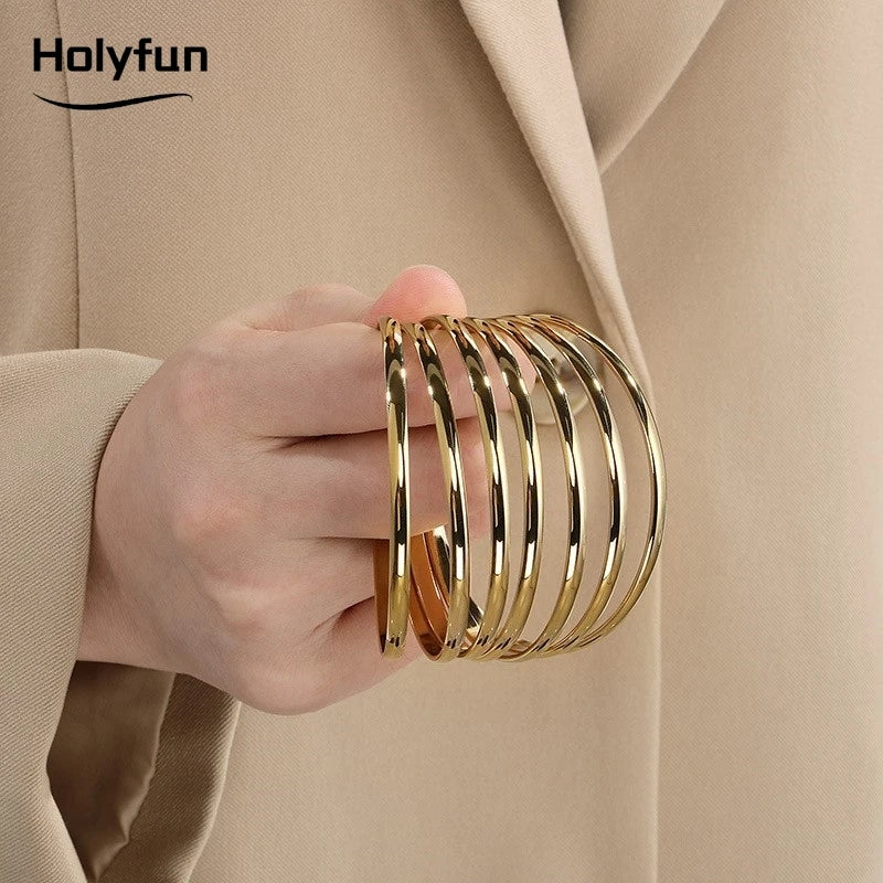 Gold Round Smooth Bangle Waterproof 316L Stainless Steel 18k