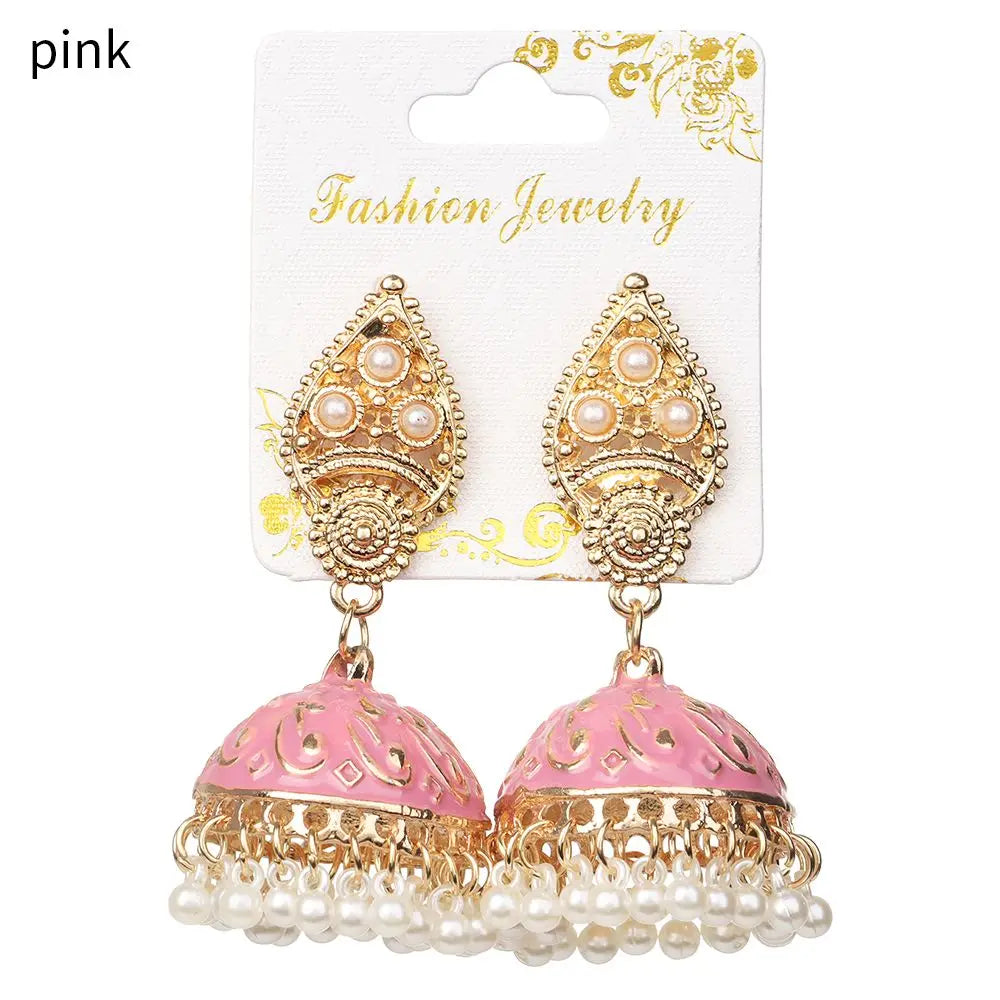 Zenat Bohemia Flower Pearl Bell Jhumka Earrings
