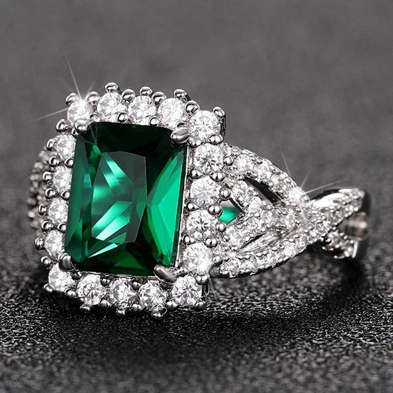 Zenat Green Oval Crystal Party Women's Ring