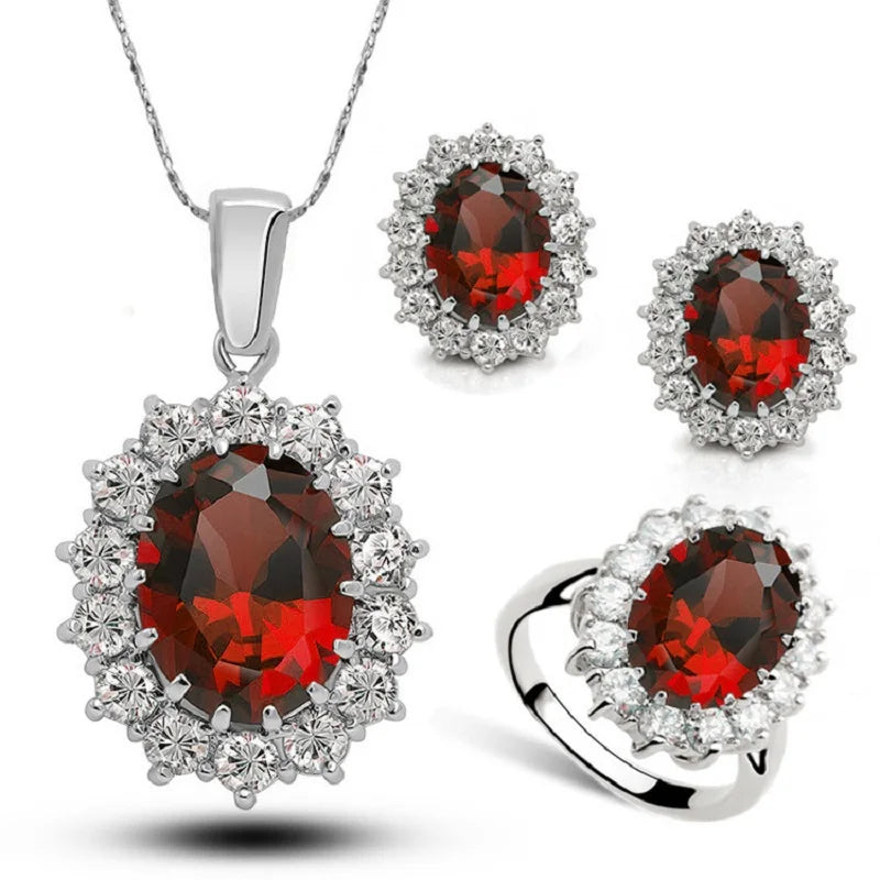 Zenat 925 Sterling Silver Princess Zircon Jewelry Set