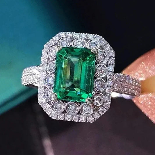 Zenat Green Oval Crystal Party Women's Ring