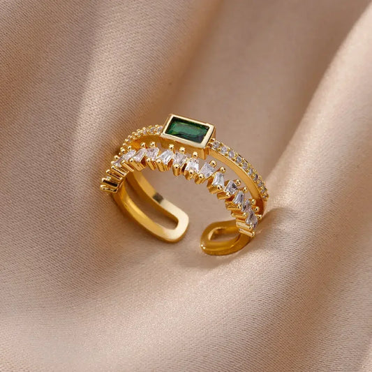 Zenat Gold Zircon Adjustable Stainless Steel Ring
