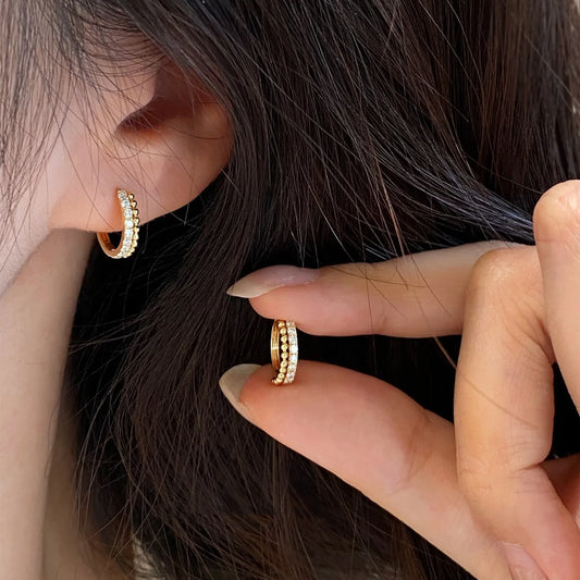 Zenat 925 Silver Gold Zircon Geometric Earrings – Luxury