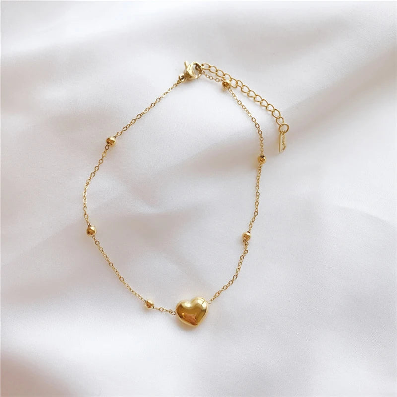 Zenat 316L Stainless Steel Golden Heart Chain Bracelets