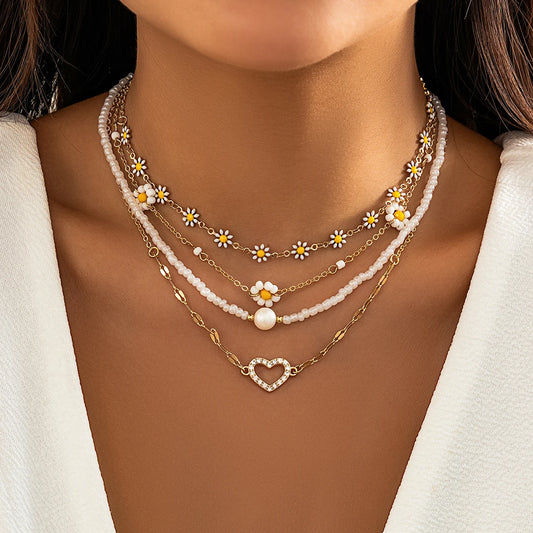 Zenat 4PC Sunflower & Heart Link Chain Jewelry Set