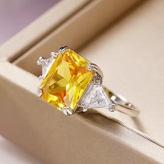 Zenat Yellow Cubic Zirconia Silver Color Ring