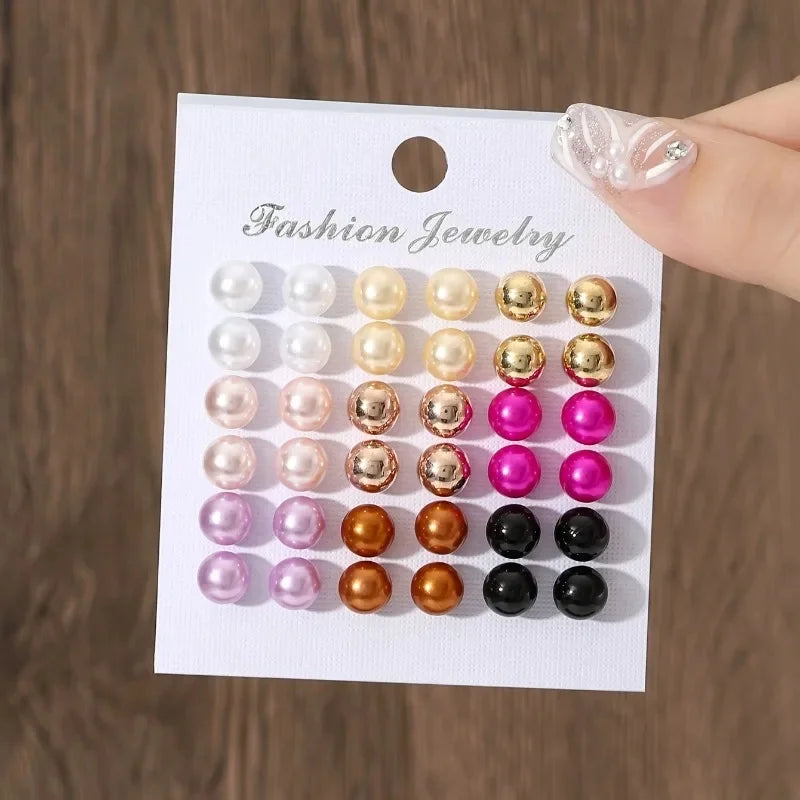 Zenat 18 Pairs Pearl Earrings – Lightweight Daily Wear