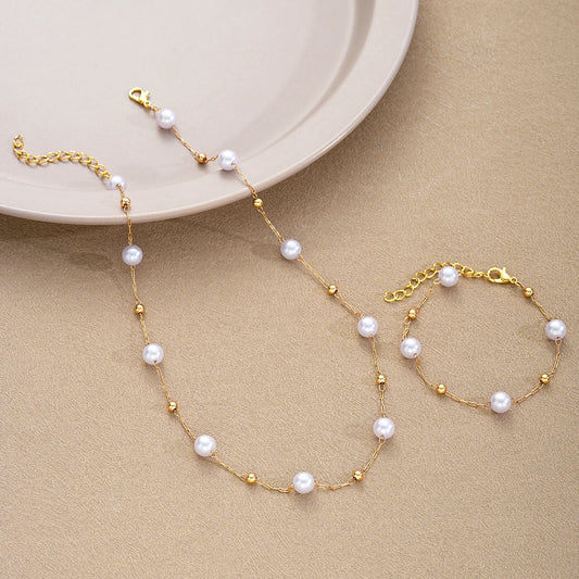Zenat 2PC Gold Pearl Cross Jewelry Set