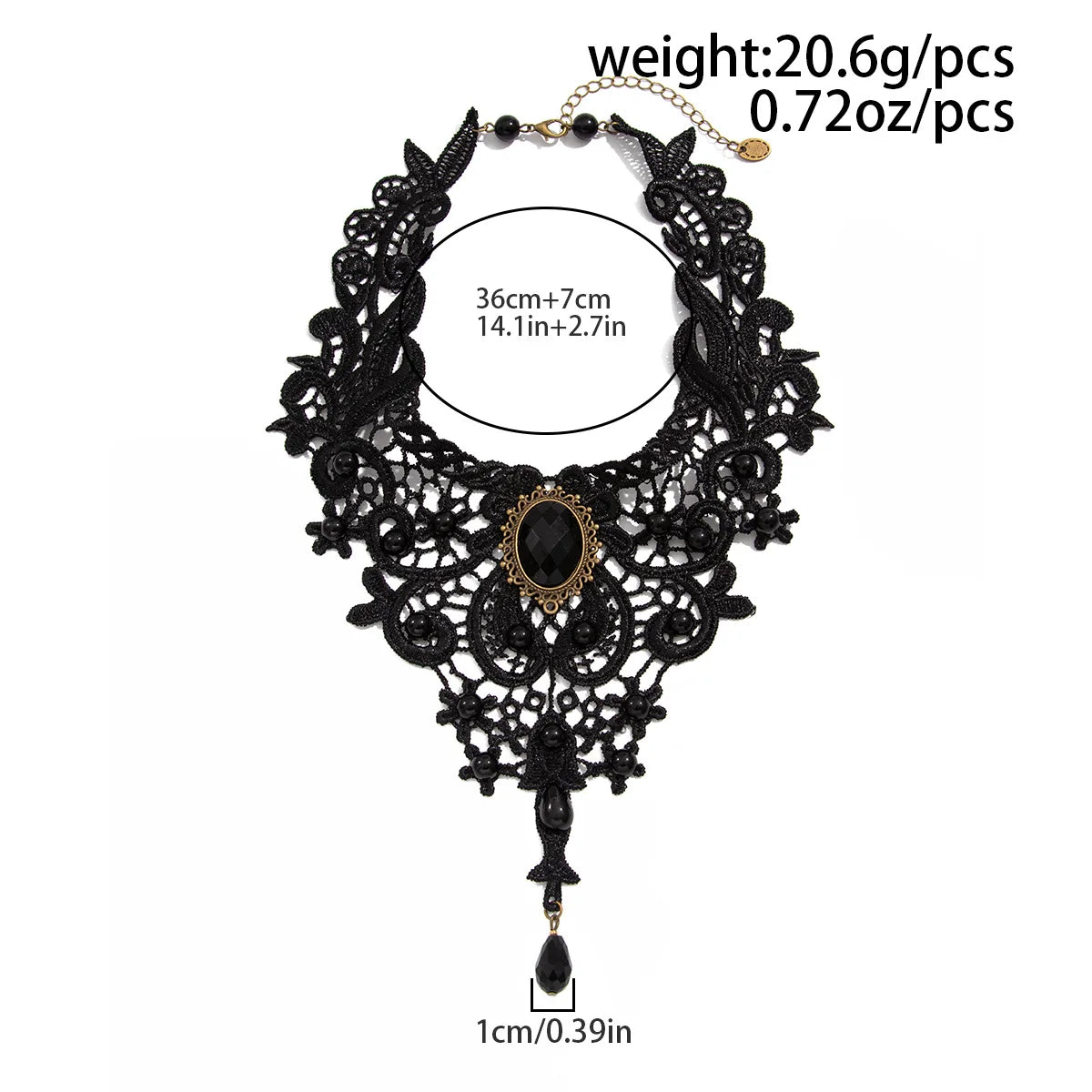 Zenat Vintage Black Lace Bead Gothic Necklace