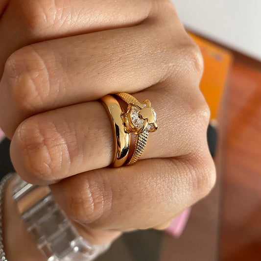 Zenat Heart Gold Plated Adjustable Ring