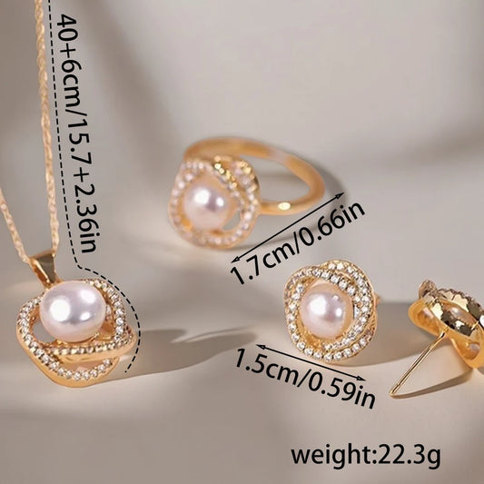 Zenat 4PC Rhinestone & Pearl Jewelry Set
