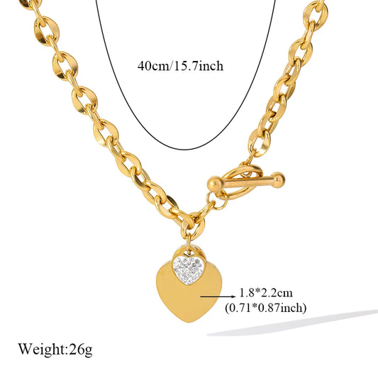 Zenat Double Heart Necklace Bracelet 316 Stainless Steel