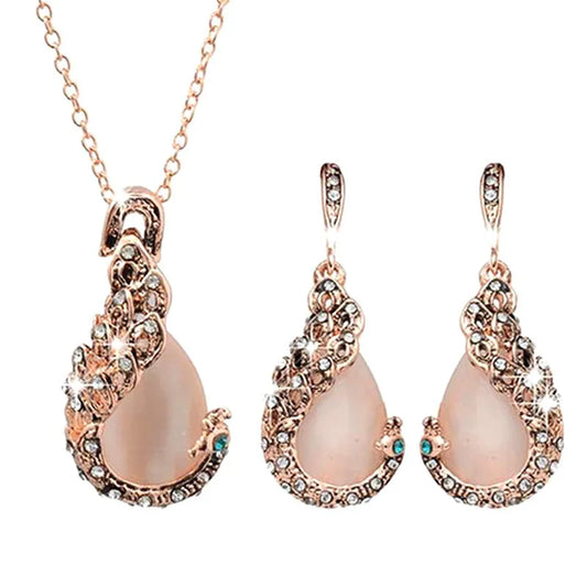 Zenat 3PC Waterdrop Rhinestone Necklace & Earrings Set