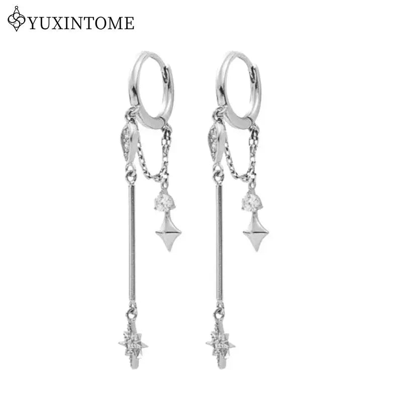 Zenat 925 Silver Star Hoop Earrings – Multi-Pendant Chain