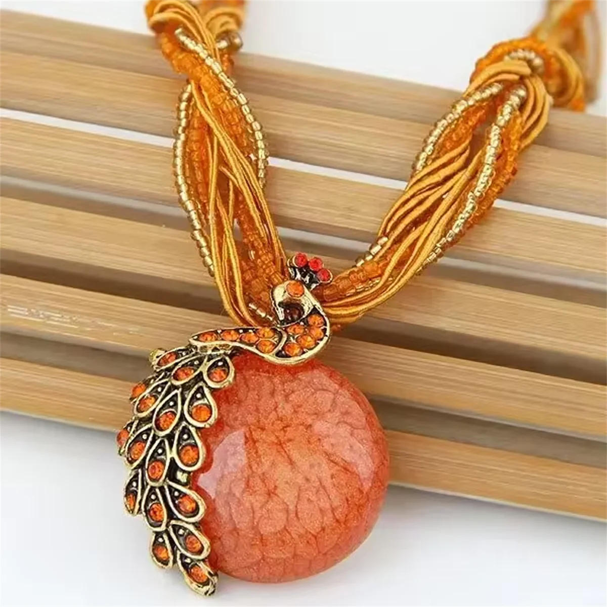 Zenat Elegant Vintage Peacock Tassel Pendant Necklace