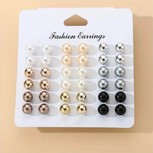Zenat 18 Pairs Pearl Earrings – Lightweight Daily Wear