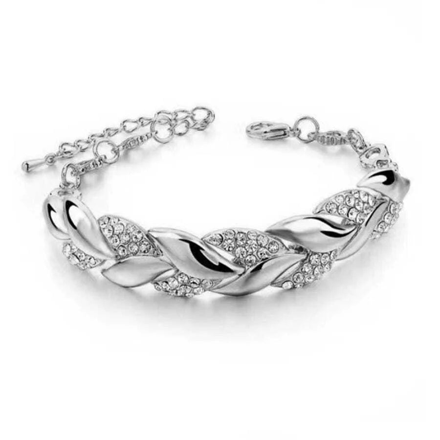 Zenat Leaf Bracelet Shining Crystal Adjustable