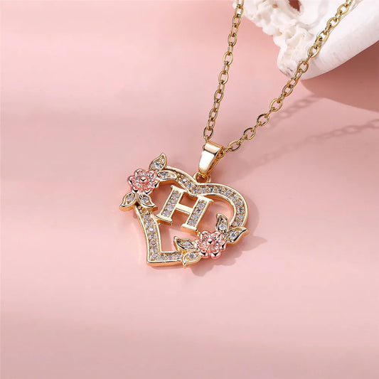 Zenat Cute Female A-Z Letter Pendant Necklace Golden Color