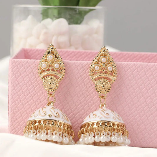 Zenat Bohemia Flower Pearl Bell Jhumka Earrings