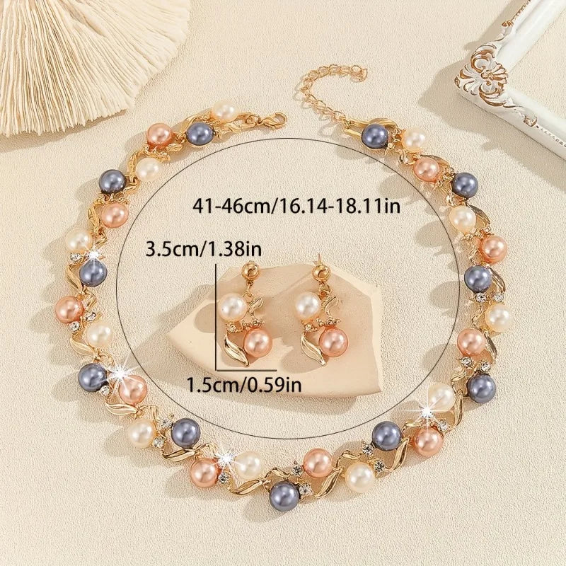 Zenat Luxury Pearl Necklace Leaf Style Set