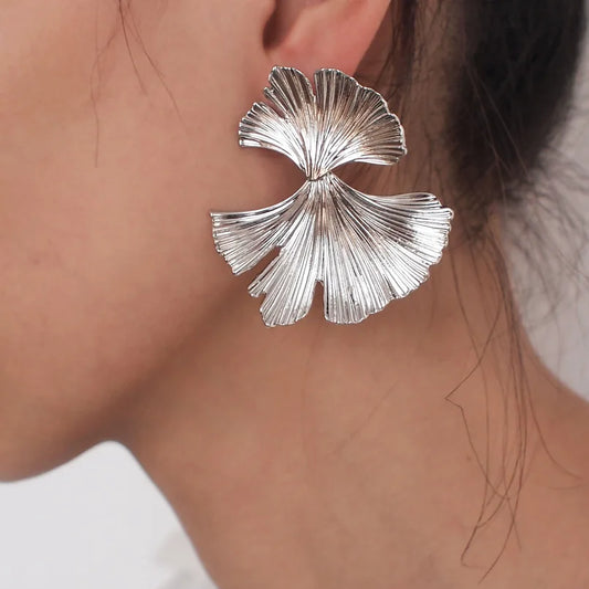 Zenat Geometric Ginkgo Leaf Drop Earrings