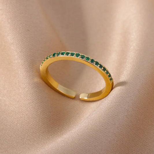 Zena Mini Zircon Green Adjustable Gold Ring