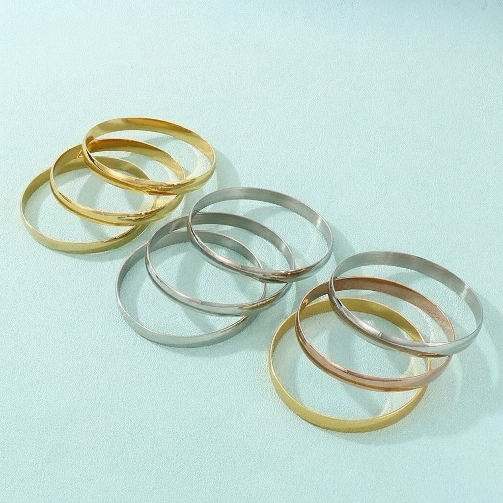 Glossy 18K Gold Plated Stainless Steel Bangle for Women