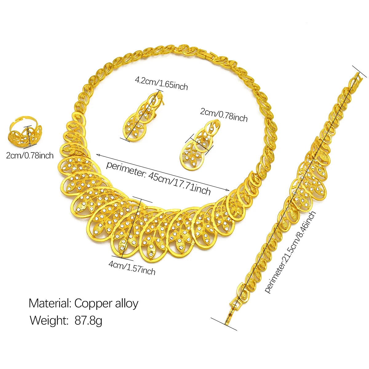 Zenat Bridal Dubai 24k Gold Color Jewelry Set