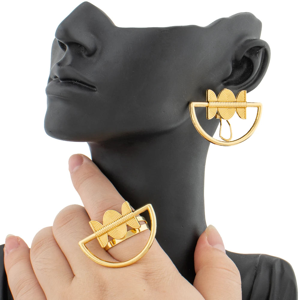Zenat 18K Gold Earrings & Ring Set – African Design