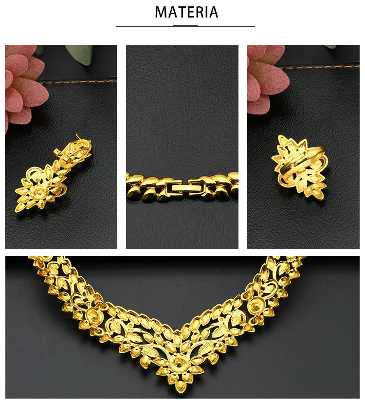 Zenat Dubai Gold Color 24k Luxury Necklace Set
