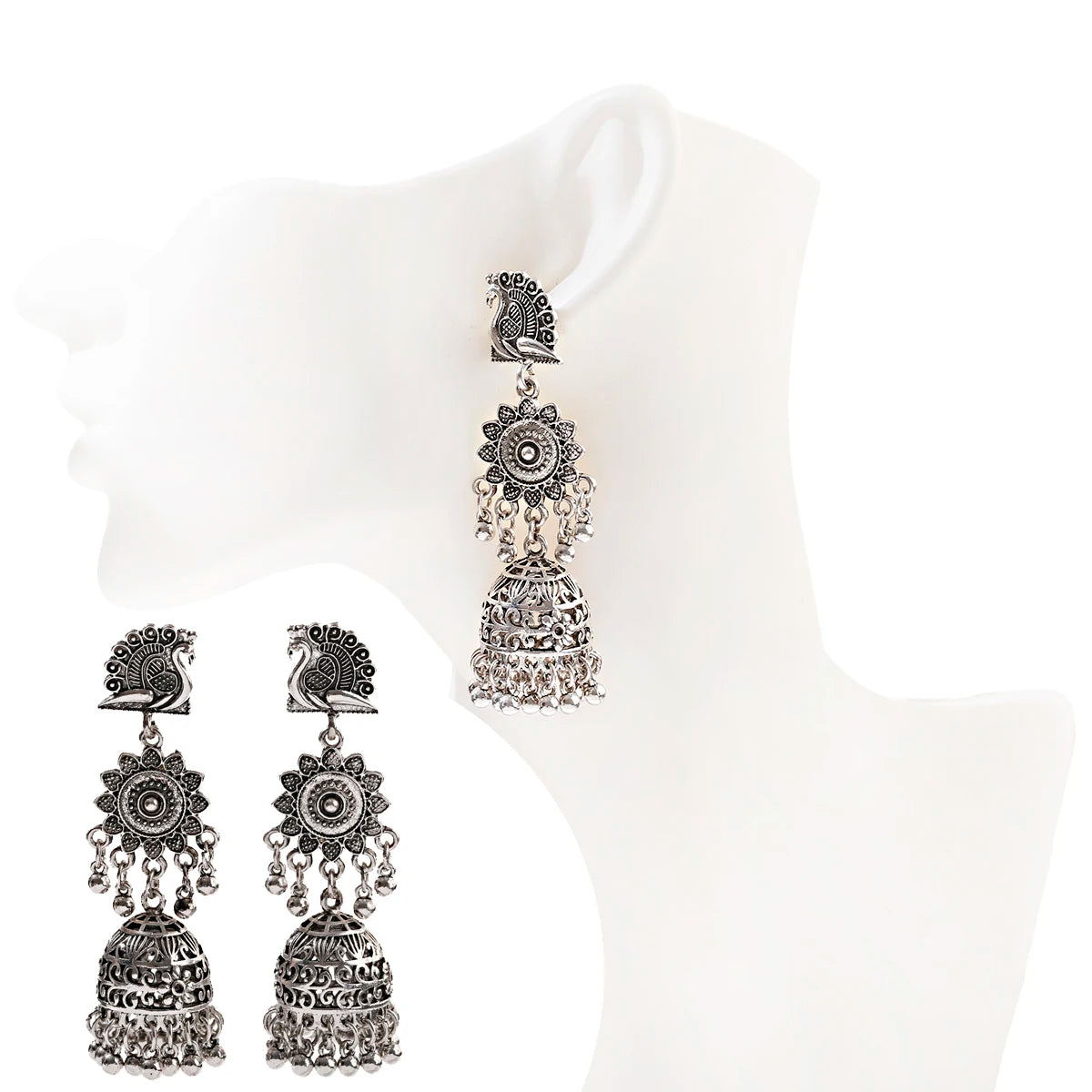 Zenat Retro Peacock Afghan Jhumka Tassel Earrings