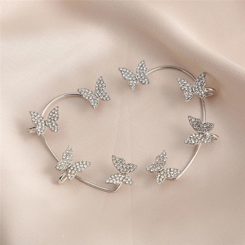 Zenat Silver Leaf Butterfly Clip Earrings – Non-Pierced Sparkle