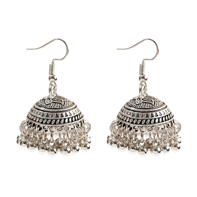 Zenat Silver Color Jhumka Earrings