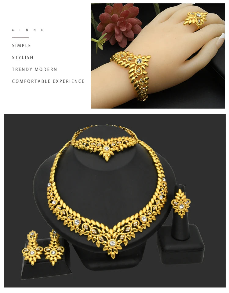 Zenat Dubai Gold Color 24k Luxury Necklace Set
