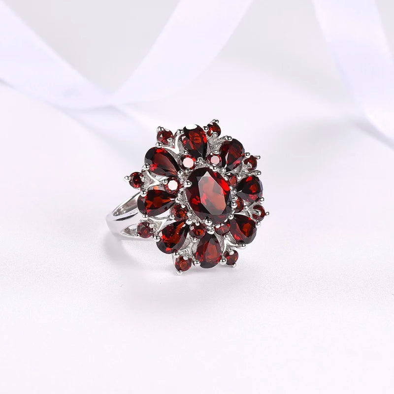 Zenat Inlaid Red Zircon Flower Ring