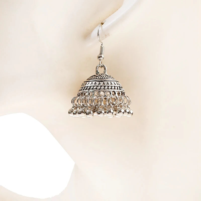 Zenat Silver Color Jhumka Earrings
